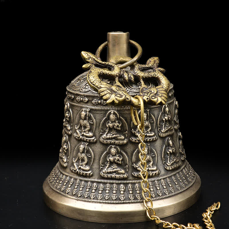 Tibetan Engraved Buddha Dragon Wind Chime Bell Copper Luck Wall Hanging Decoration - Image 2
