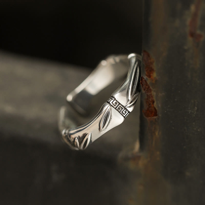 Simple Bamboo Design Copper Luck Wealth Adjustable Ring - Image 5