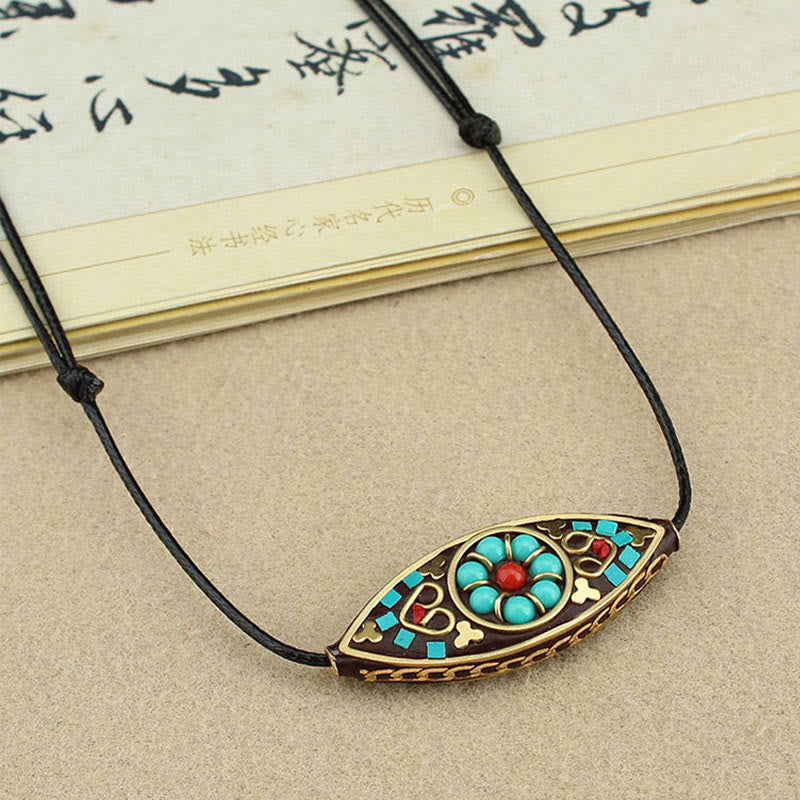 Tibet Turquoise Bead Marquise Pattern Protection Strength Necklace Pendant - Image 4