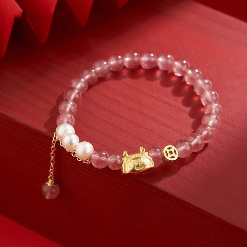 Year of the Dragon Dumpling Natural Red Agate Garnet Hetian Jade Fu Character Luck Success Bracelet - Image 13
