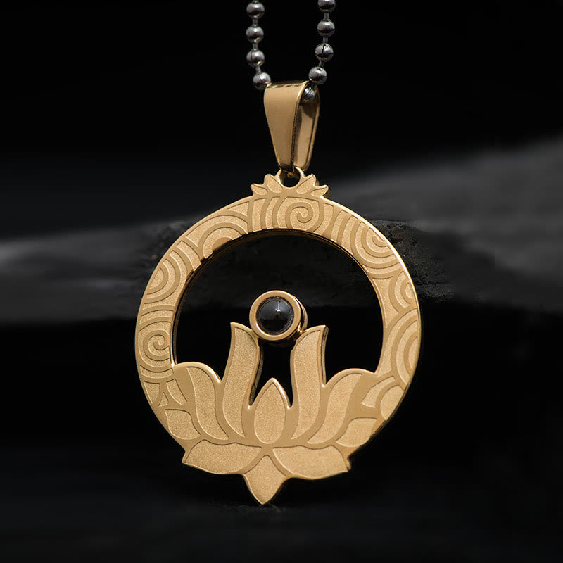 Lotus Titanium Steel Enlightenment Projection Shurangama Mantra Necklace Pendant - Image 13