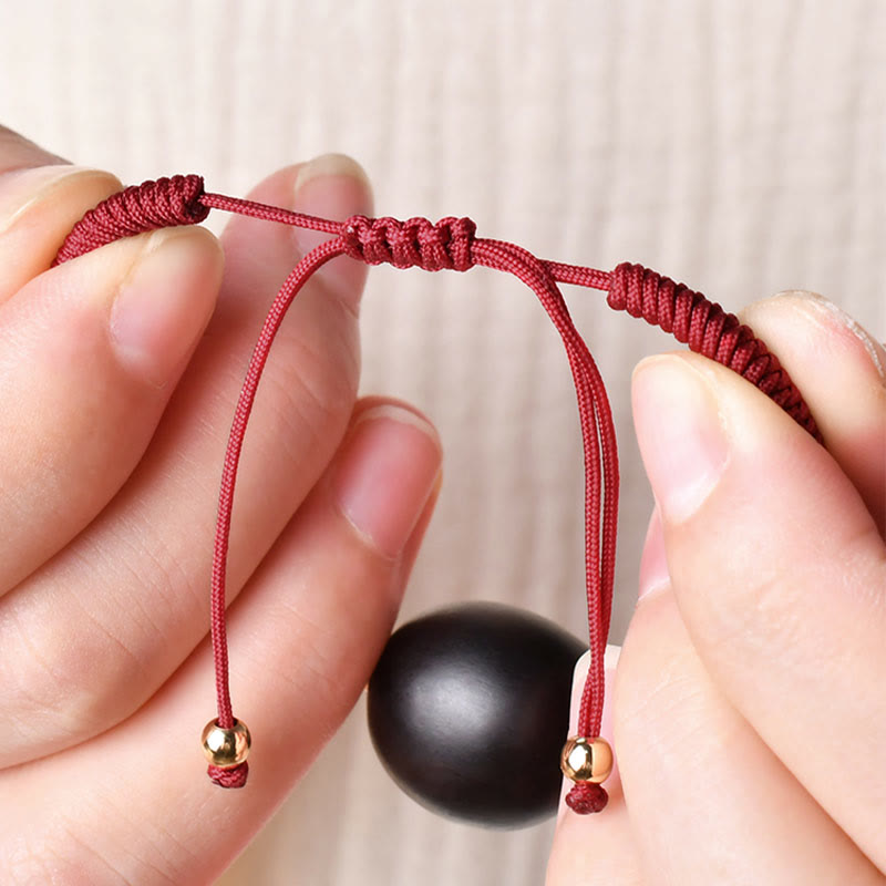 Ebony Wood Cat Head Pattern Peace King Kong Knot Braided Bracelet - Image 7