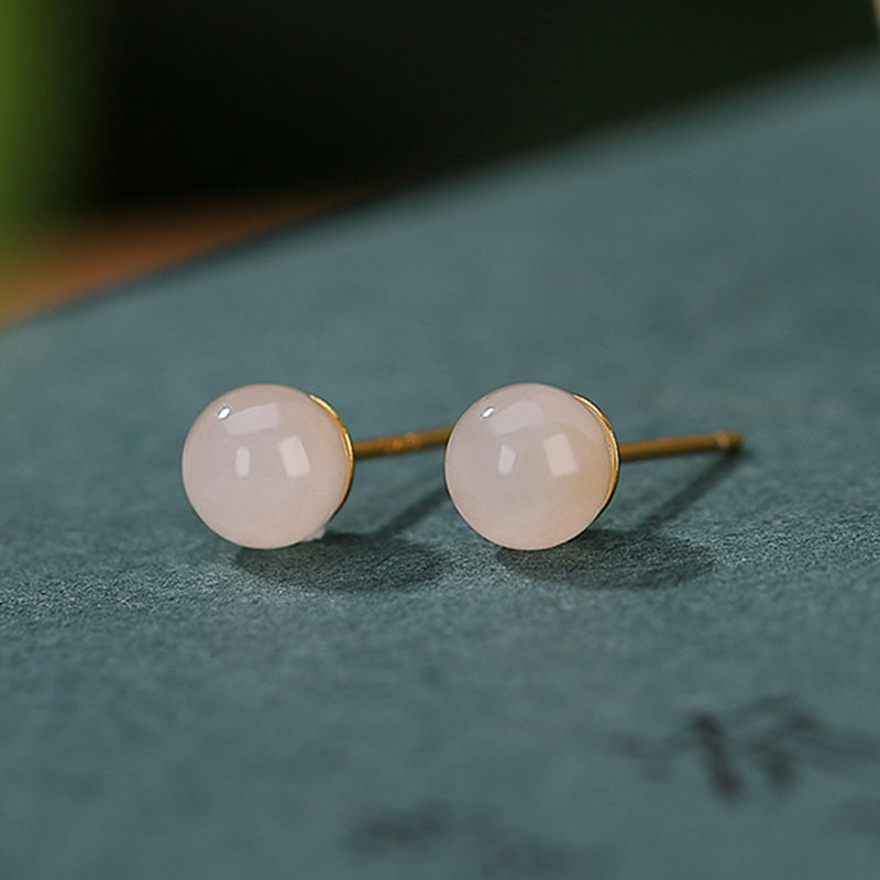 925 Sterling Silver Round White Jade Blessing Stud Earrings - Image 4