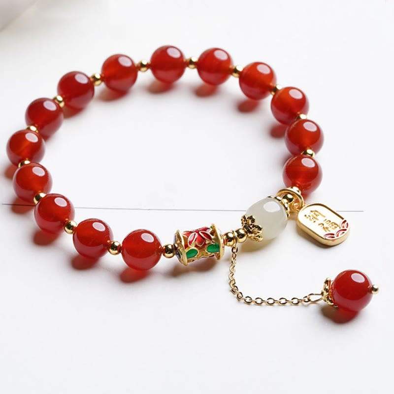 Natural Red Agate Hetian Jade Fu Character Confidence Charm Bracelet (Extra 30% Off | USE CODE: FS30) - Image 3