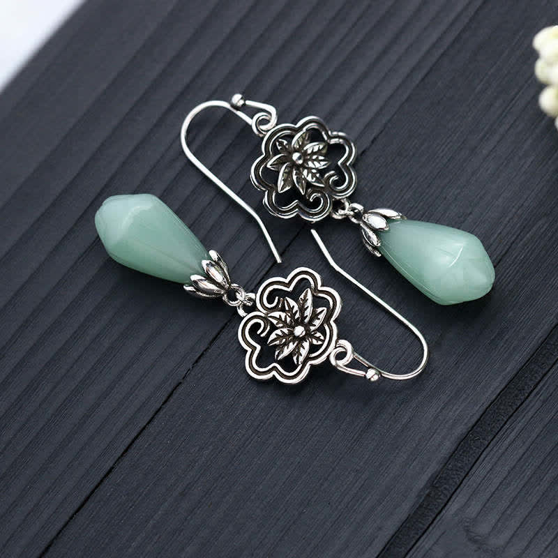 Magnolia Flower Jade Water Drop Prosperity Dangle Earrings - Image 4
