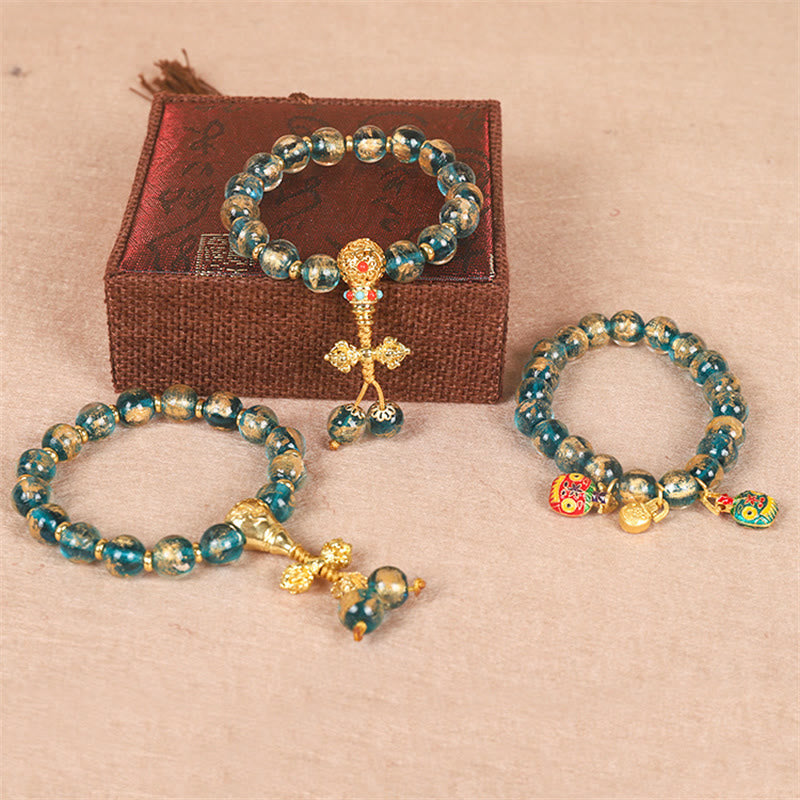 Tibetan Gold Swallowing Beast Family Dorje Vajra Strength Bead Bracelet