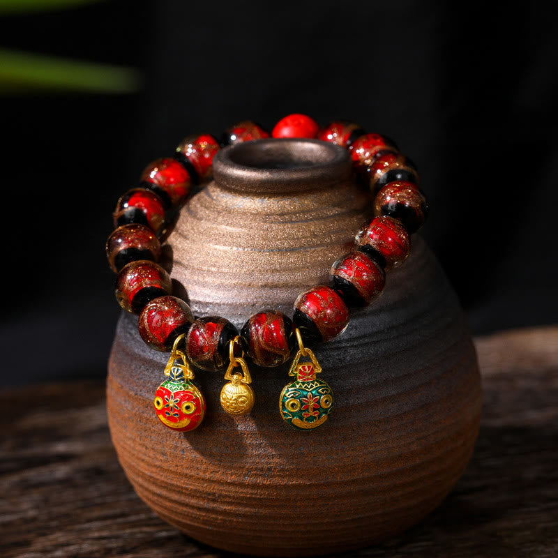 Gold Swallowing Beast Family Colorful Cinnabar Bead Bracelet - Image 4