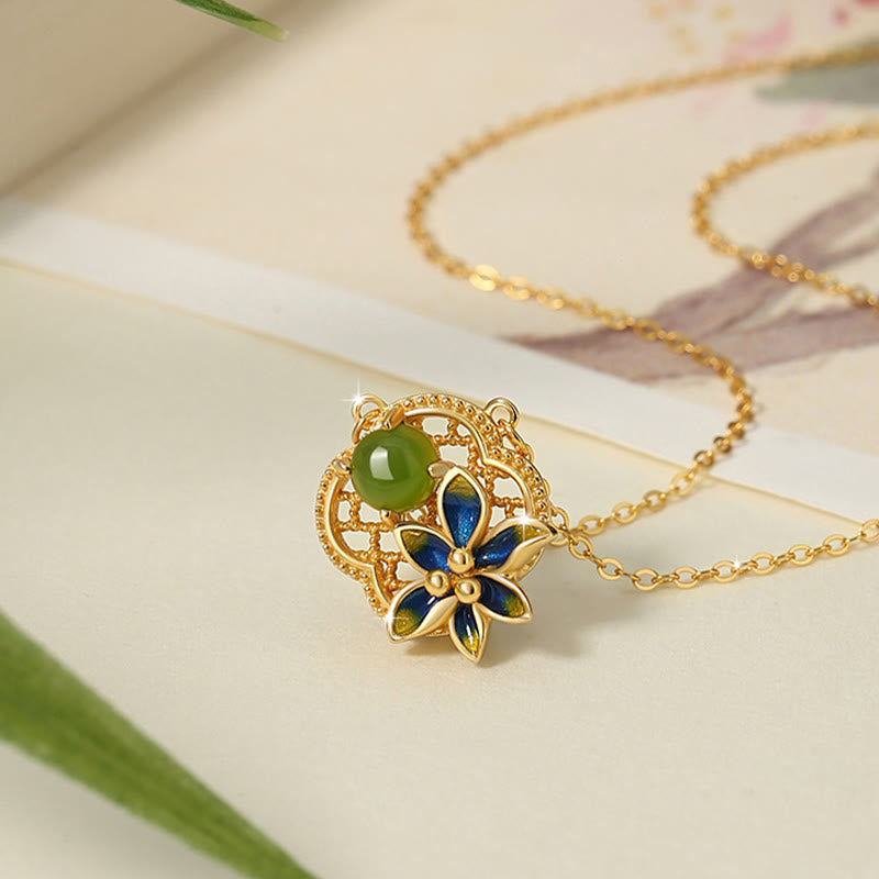 925 Sterling Silver Four Leaf Clover Flower Hetian Cyan Jade Pearl Healing Necklace Pendant Bracelet Earrings Set - Image 4