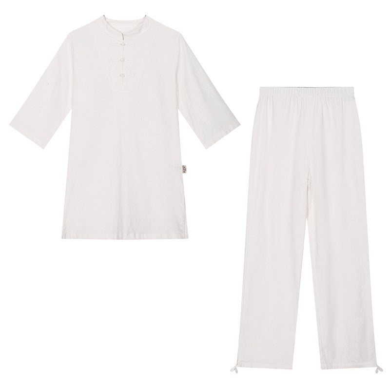 2Pcs Plain Long Sleeve Zen Yoga Clothing Meditation Clothing Top Pants Women's Set - Image 10