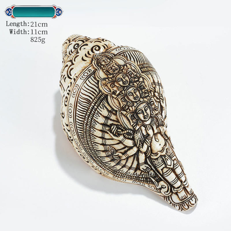 Tibetan Handmade Engraved Shankha Buddha Avalokitesvara Conch Shell Wealth Decoration - Image 33