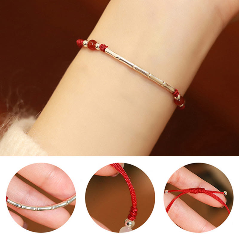 925 Sterling Silver Bamboo White Agate Red Agate Bead Protection String Braided Bracelet - Image 8