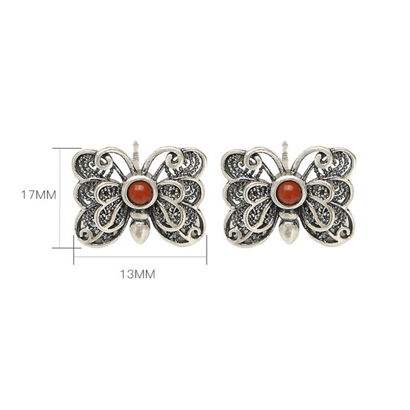 925 Sterling Silver Red Agate Butterfly Self-acceptance Ring Earrings Set - Image 19
