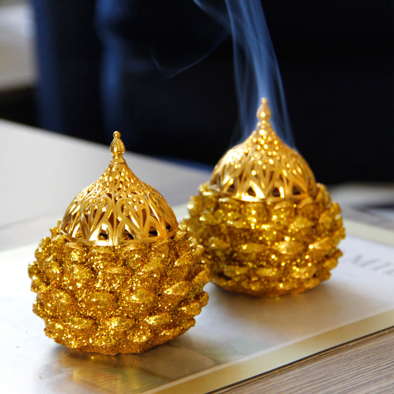 Gold Pine Cone Pattern Spiritual Rituals Mini Incense Burner Home Tabletop Decor - Image 19