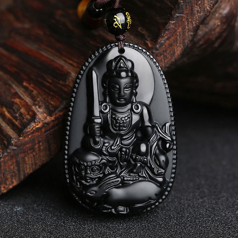 Chinese Zodiac Natal Buddha Natural Black Obsidian Purification Necklace Pendant - Image 17