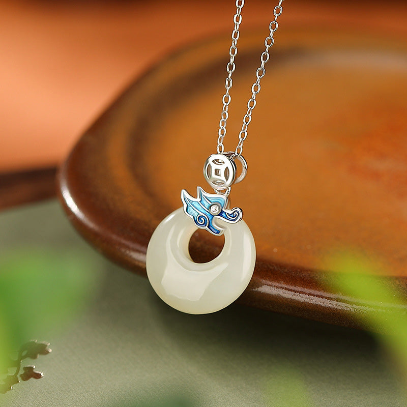 925 Sterling Silver Plated Gold Year of the Dragon Hetian Jade Peace Buckle Copper Coin Abundance Necklace Pendant - Image 9