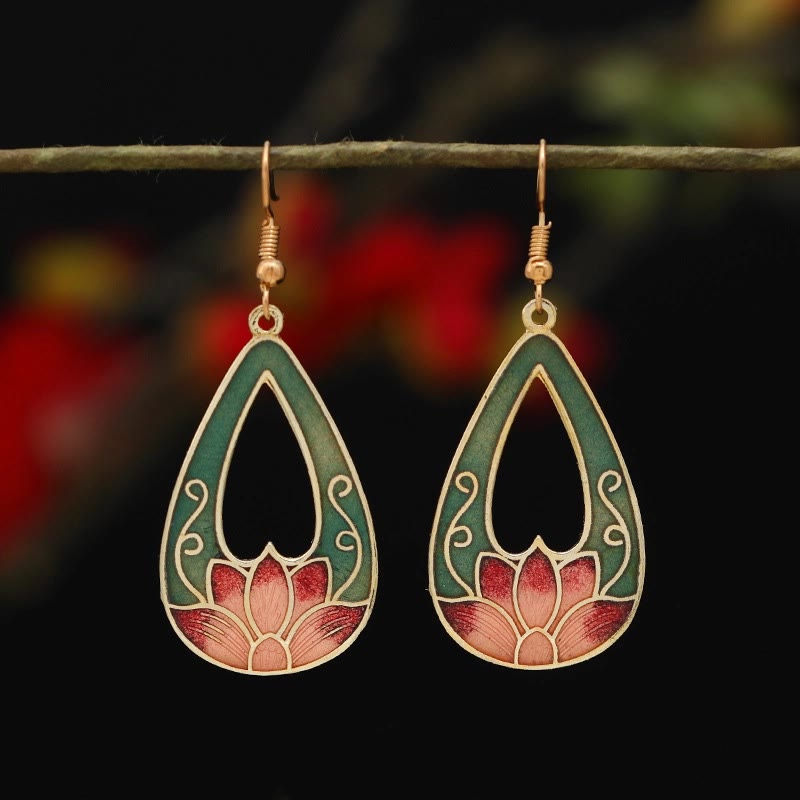 Lotus Butterfly Flower Alloy Copper Enlightenment Drop Earrings