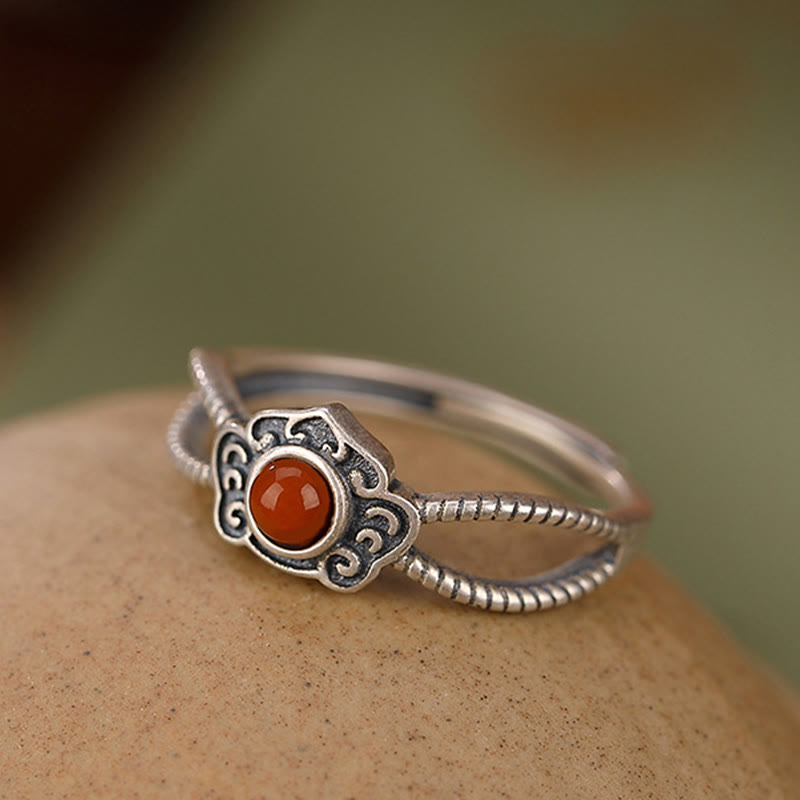 925 Sterling Silver Red Agate Bead Logical Thinking Ring - Image 5