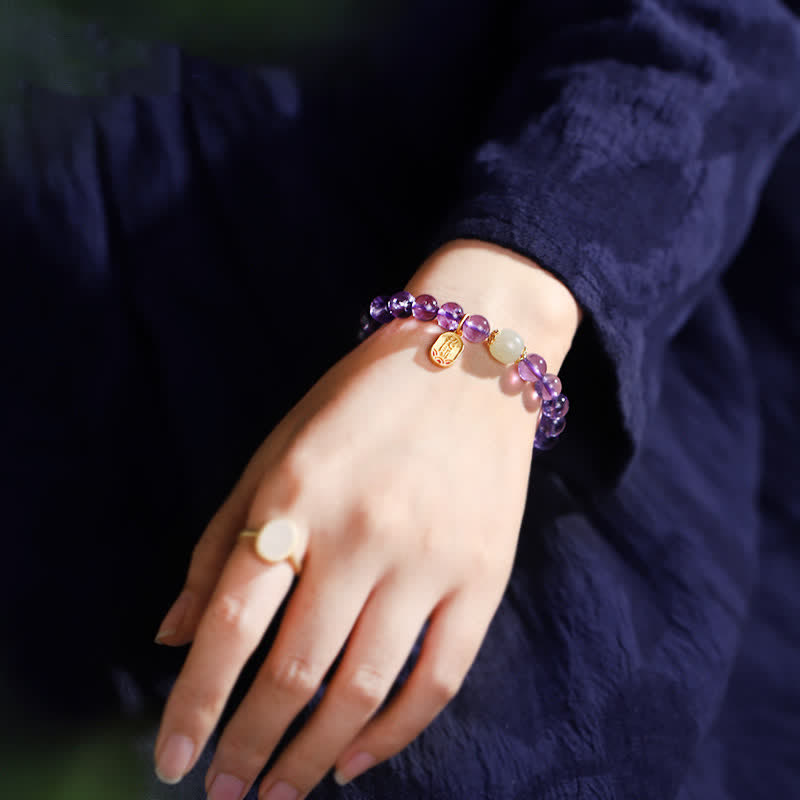 Natural Amethyst Crystal Hetian Jade Healing Charm Bracelet - Image 4