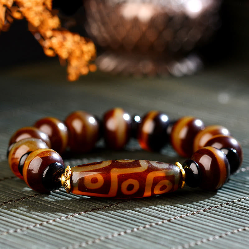 Tibetan Natural Nine-Eye Dzi Bead Agate Wealth Blessings Bracelet