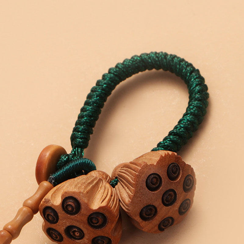 Lotus Natural White Bodhi Seed Peach Wood Luck Keychain Decoration - Image 4