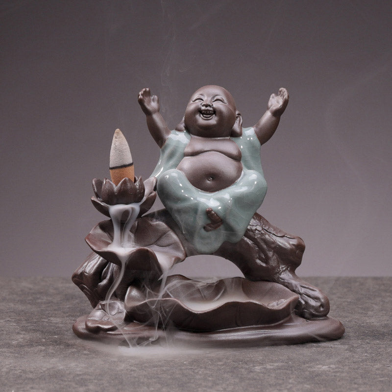 Little Monk Ceramic Lotus Blessing Incense Burner Decoration