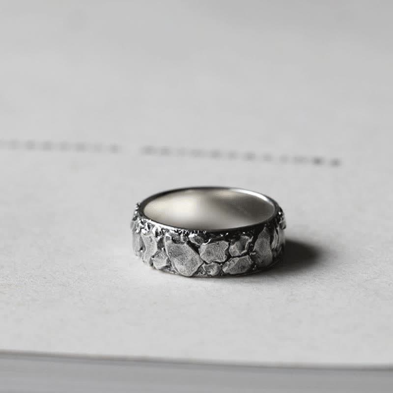 Rock Pattern Luck Blessing Copper Ring - Image 9