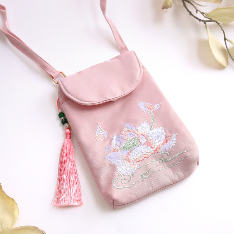Small Embroidered Flowers Crossbody Bag Shoulder Bag Double Layer Cellphone Bag - Image 7