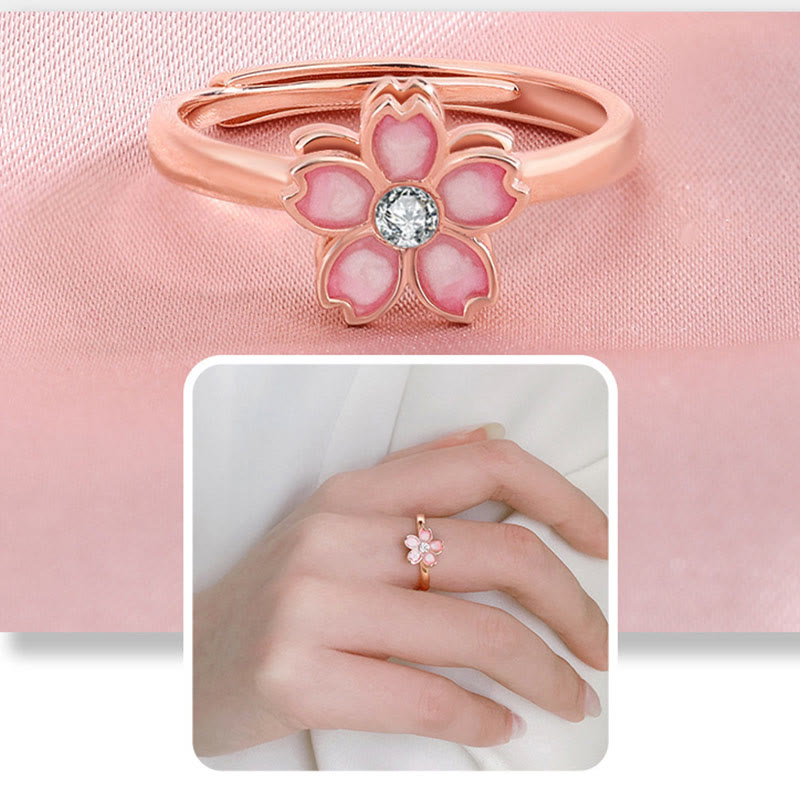 925 Sterling Silver Cherry Blossom Blessing Chain Bracelet Rotatable Ring - Image 21