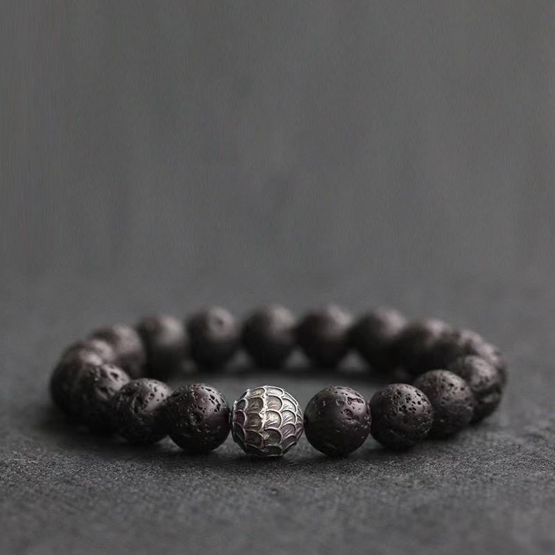Lava Rock Fish Scales Bead Healing Bracelet