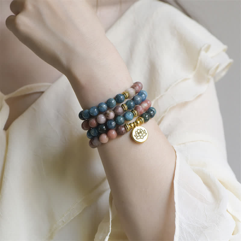 Lazurite Picasso Jasper Amazonite Rhodonite Apatite Positive Lotus Prayer Bead Bracelet - Image 16
