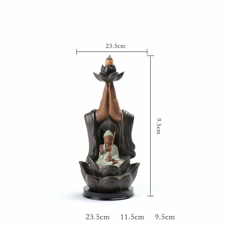 Buddha Avalokitesvara Chenrezig Ksitigarbha Ceramic Lotus Blessing Backflow Incense Burner - Image 11