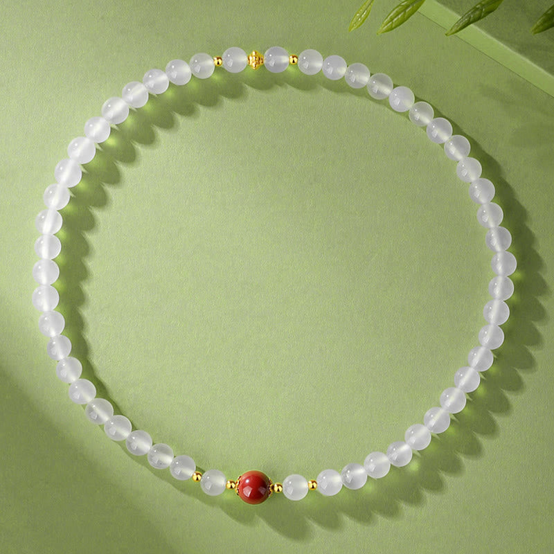 925 Sterling Silver Natural White Agate Cinnabar Double Wrap Protection Bracelet - Image 10
