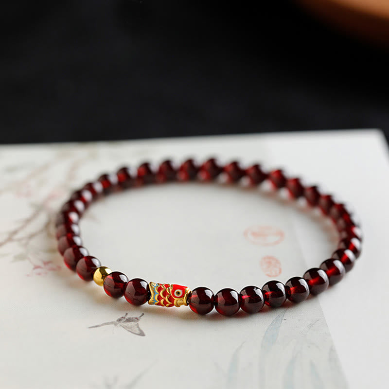 999 Gold Koi Fish Natural Garnet Protection Bracelet