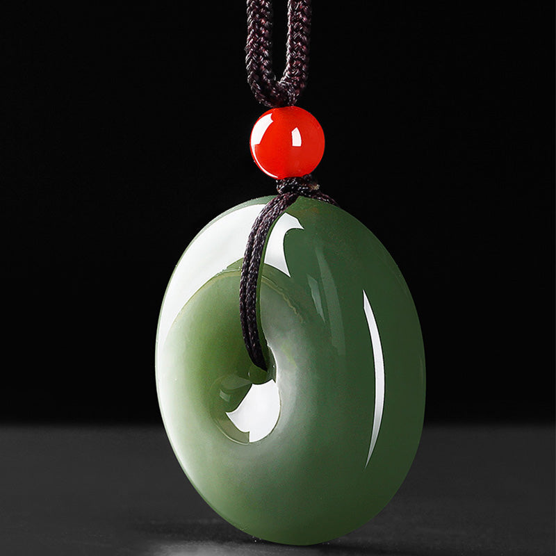 Natural Round Jade Peace Buckle Prosperity Necklace String Pendant - Image 8