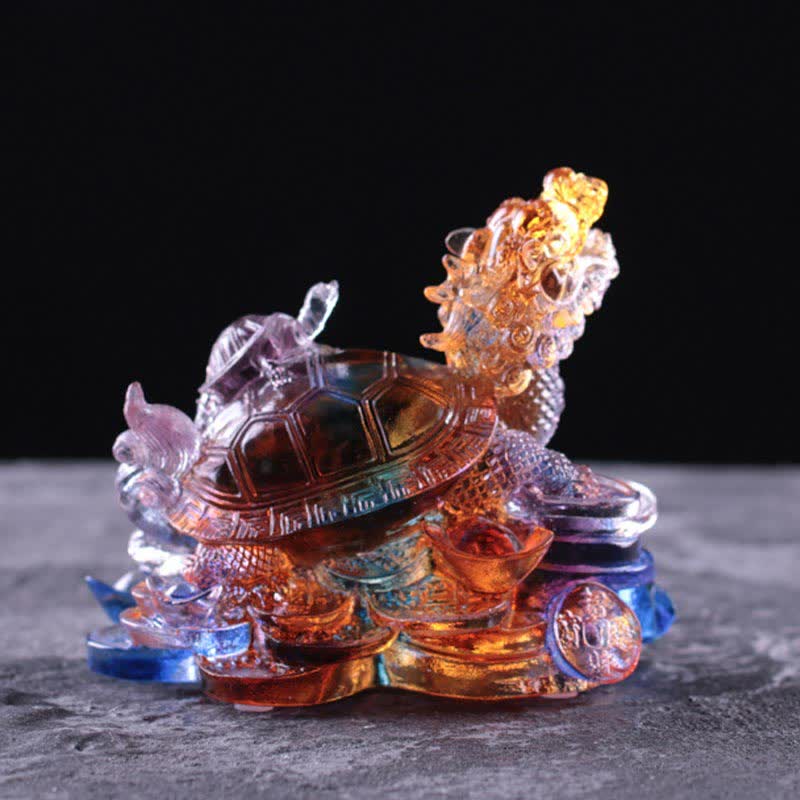 Feng Shui Dragon Turtle Coins Handmade Liuli Crystal Luck Art Piece Home Office Decoration - Image 9