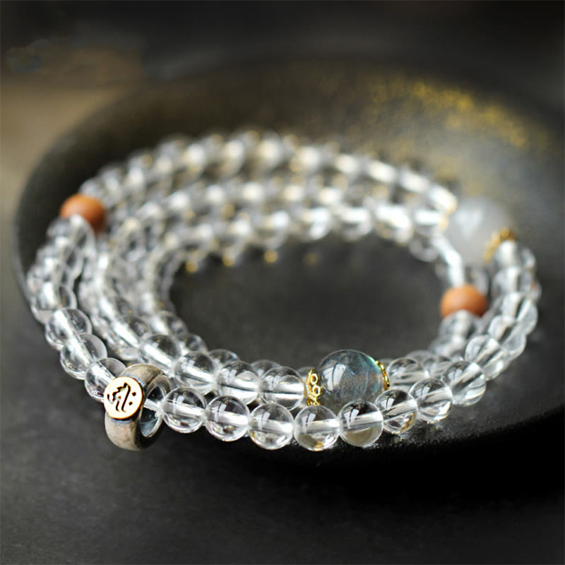 925 Sterling Silver Chinese Zodiac Natal Buddha White Crystal Meditation Triple Wrap Bracelet - Image 8