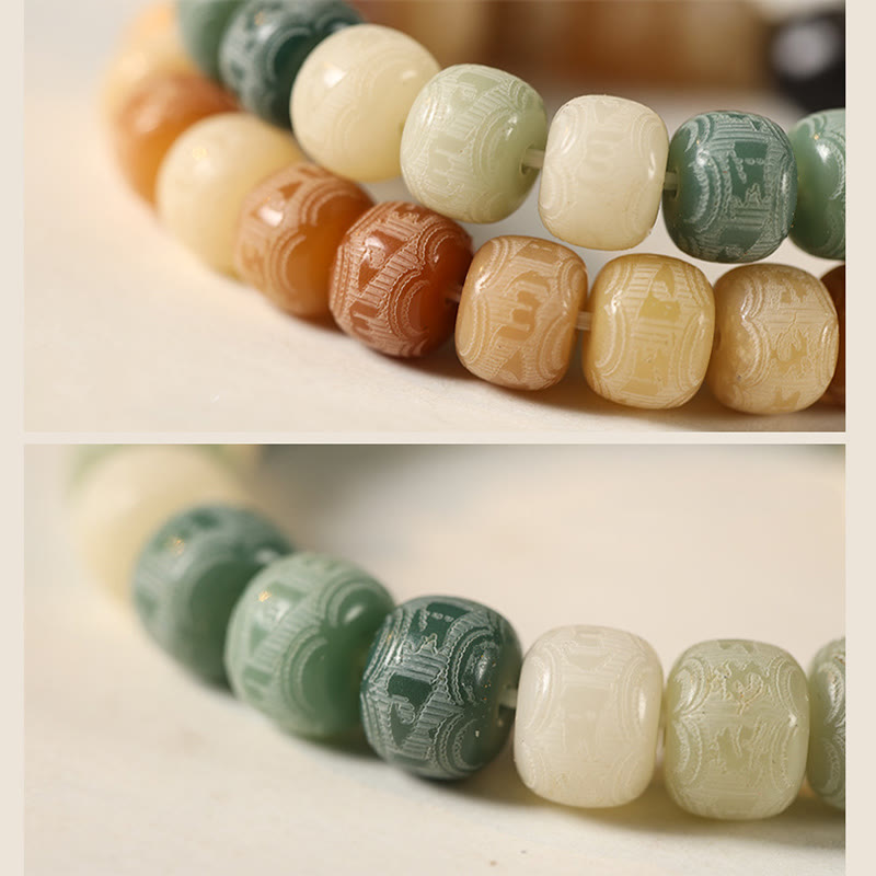 Bodhi Seed Silver Sheen Obsidian Cat Head Om Mani Padme Hum Engraved Harmony Bracelet - Image 15