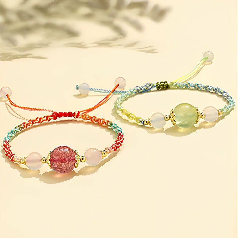 Strawberry Quartz Pink Crystal Prehnite White Agate Bead Healing Rope Bracelet - Image 15