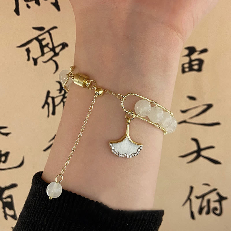 Ginkgo Leaf Jade Bead Luck Bracelet