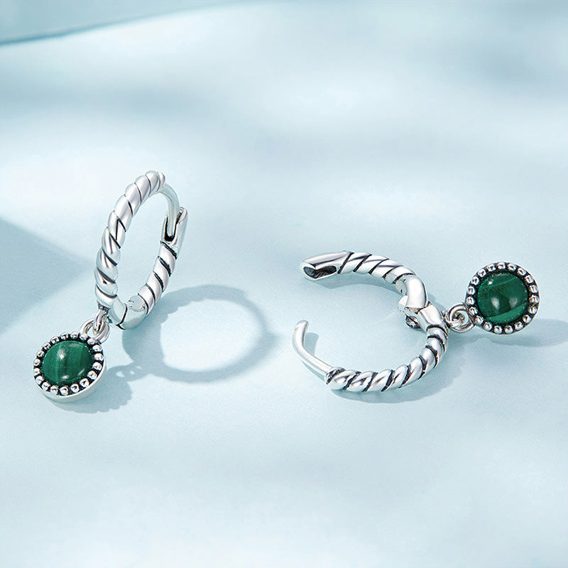 925 Sterling Silver Round Malachite Anti-Anxiety Drop Earrings - Image 9