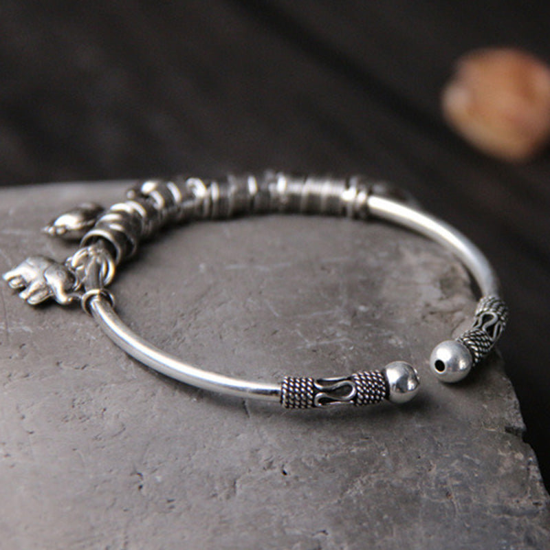 925 Sterling Silver Elephant Strength Bracelet Bangle - Image 5