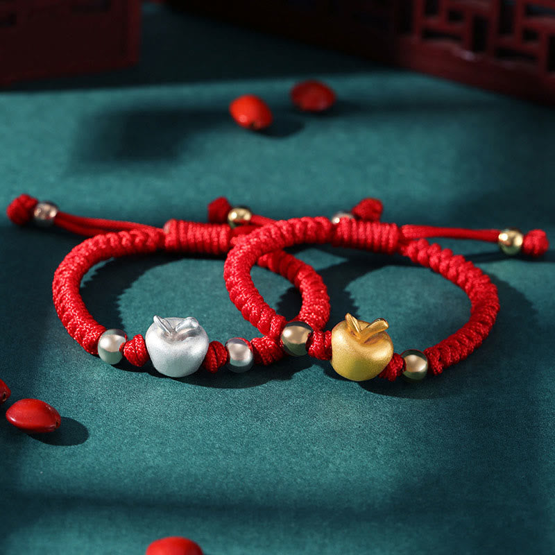 999 Sterling Silver Apple Red Multicolored Rope Luck Protection Handcrafted Kids Bracelet