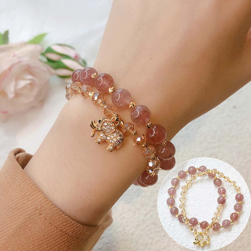 Rose Quartz Elephant Healing Energy Charm Bracelet - Image 4