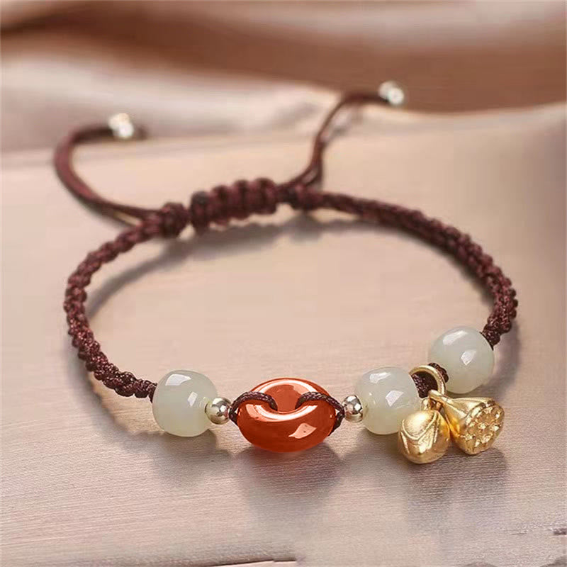 Red Agate Peace Buckle Jade Lotus Healing Braided Bracelet - Image 4