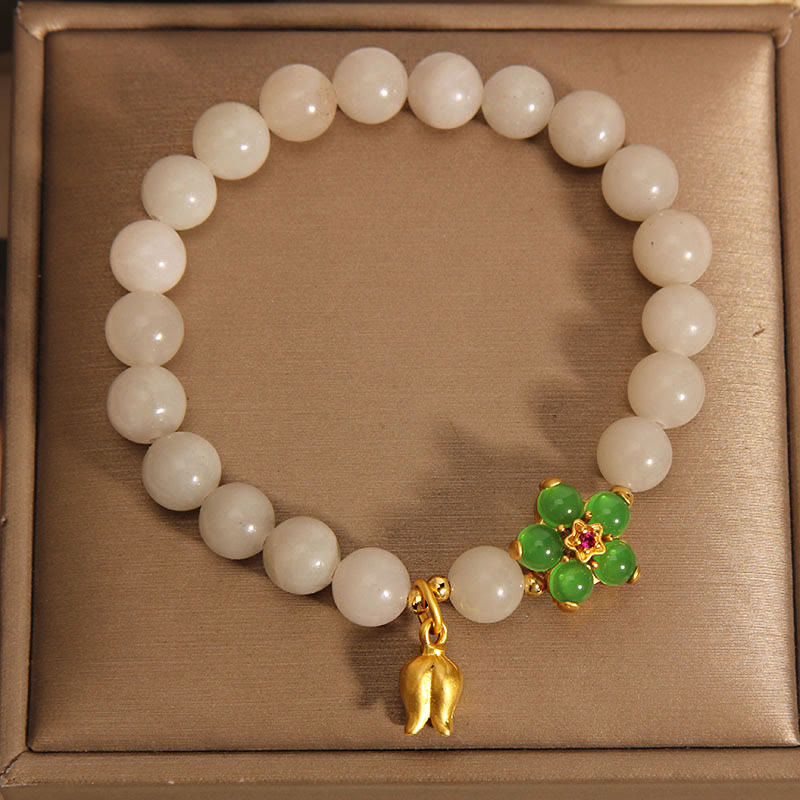 Natural Jade Green Flower Lily Of The Valley Luck Bracelet - Image 5