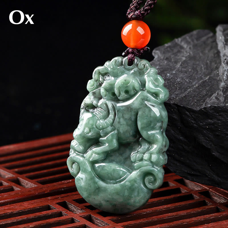 Natural Jade 12 Chinese Zodiac Prosperity Necklace Pendant - Image 16