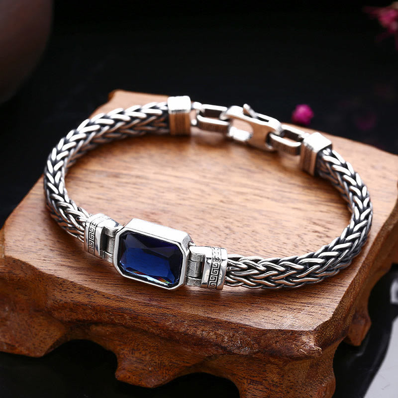 Retro Blue Acrylic Dragon Keel Braided Design Healing Wealth Buckle Bracelet - Image 5