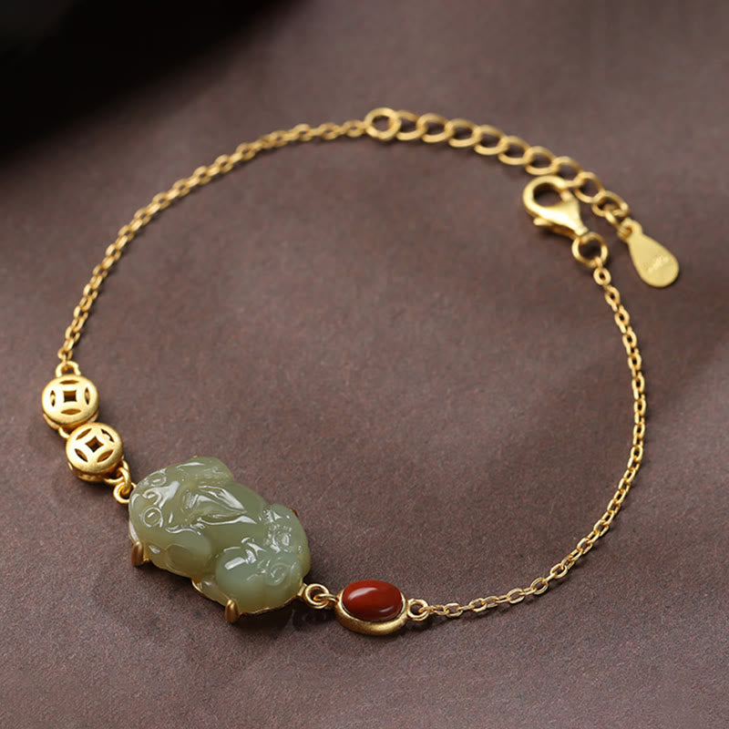Cyan Jade PiXiu Copper Coin Red Agate Success Chain Bracelet - Image 5