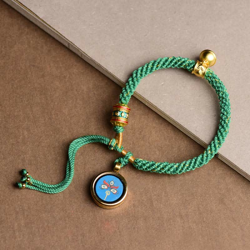 Tibetan Five God Of Wealth Thangka Luck Prayer Wheel Bell Braid String Bracelet - Image 7