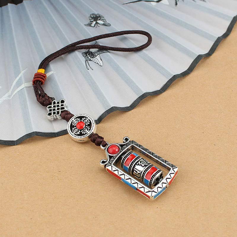 Six True Words Prayer Wheel Rotation Knot Blessing Keychain Decoration - Image 7